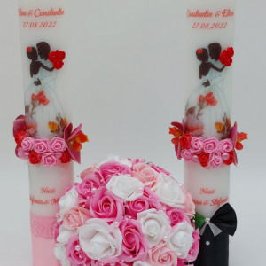 Pachet Buchet Mireasa/Nasa + 2 Lumanari Personalizate Scurte