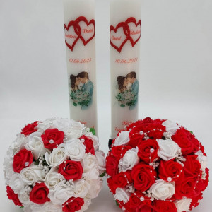 set-lumanari-nunta-personalizate-si-doua-buchete