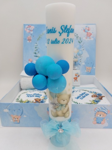 Trusou Botez Baiat Si Lumanare Baloane Bleu 35 cm - Img 2