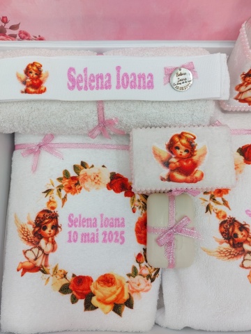 Trusou Botez Complet Personalizat Cu Ingeras Roz - Img 2