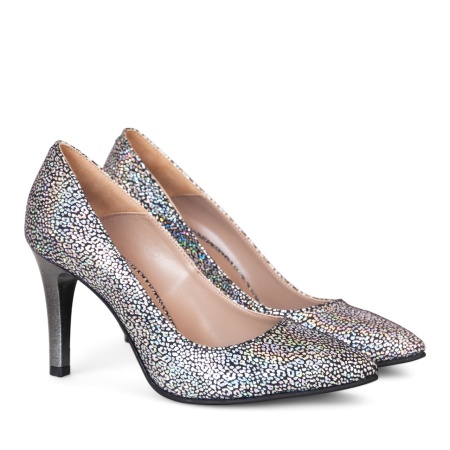 Stiletto din piele naturala cu print argintiu Cecilia