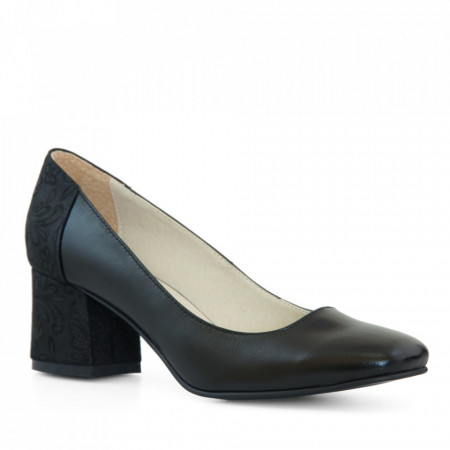Pantofi dama cu toc comod din piele naturala neagra Adeline