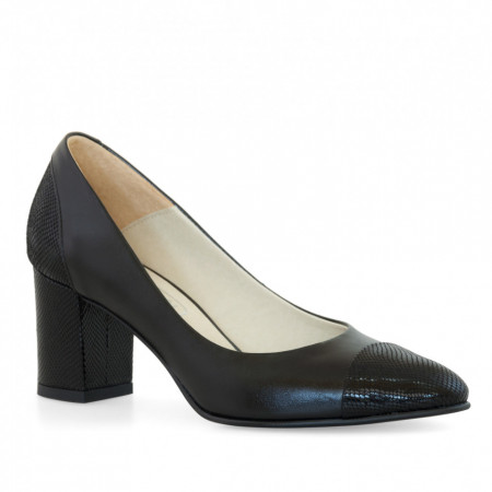 Pantofi dama cu toc comod din piele naturala neagra Olivia