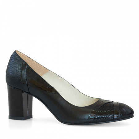 Pantofi dama cu toc comod din piele naturala neagra Mary