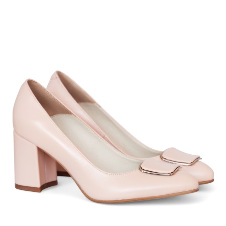 Pantofi cu toc comod din piele naturala somon Adriana