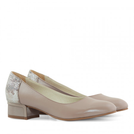 Pantofi dama cu toc comod din piele naturala bej Ellen