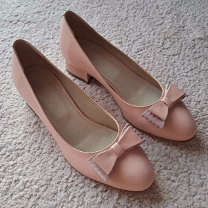 Pantofi cu toc comod din piele naturala nude Nina