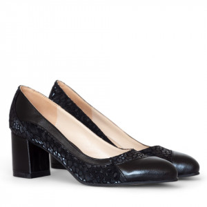 Pantofi office cu toc comod din piele naturala neagra
