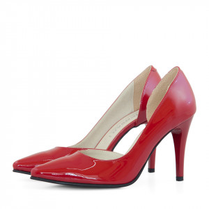 Pantofi rosii stiletto din piele lacuita rosie