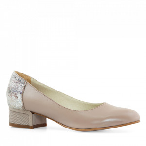 Pantofi office cu toc comod din piele naturala bej