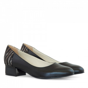 Pantofi dama cu toc comod din piele naturala neagra
