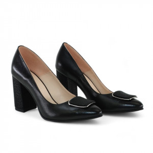 Pantofi cu toc din piele naturala neagra