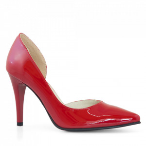 Pantofi rosii stiletto din piele lacuita rosie