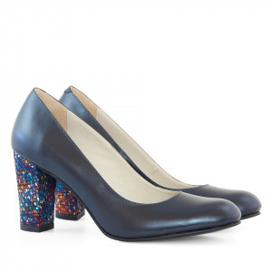 Pantofi dama office din piele naturala bleumarin