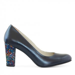 Pantofi dama office din piele naturala bleumarin