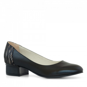 Pantofi dama cu toc comod din piele naturala neagra