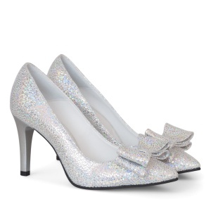 Stiletto din piele naturala cu print argintiu Kylie