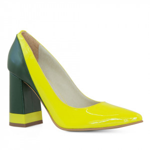 Pantofi dama din piele naturala galben cu verde Milena