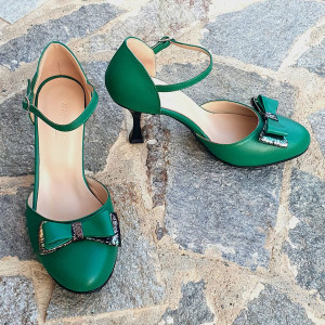 Sandale dama cu toc din piele naturala verde