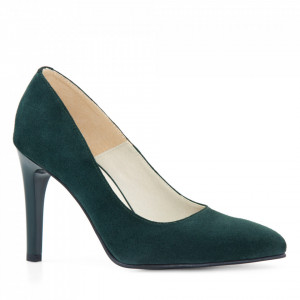 Stiletto din piele intoarsa verde petrol