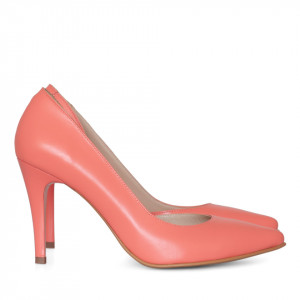 Pantofi stiletto din piele naturala corai Eliana