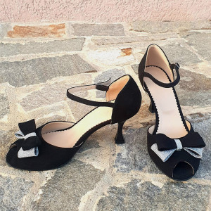 Sandale dama cu toc din piele naturala neagra