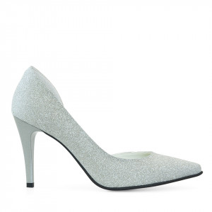 Pantofi stiletto din piele naturala argintie