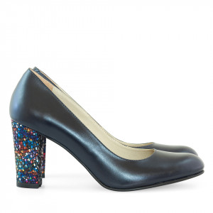 Pantofi dama office din piele naturala bleumarin