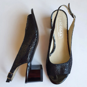 Sandale dama cu toc comod din piele naturala neagra