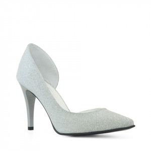 Pantofi stiletto din piele naturala argintie