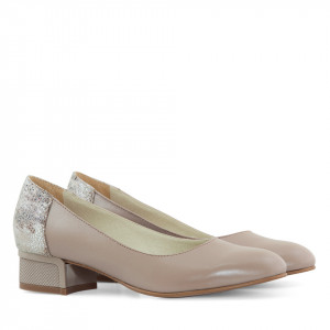 Pantofi office cu toc comod din piele naturala bej