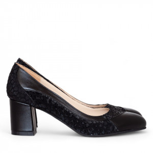 Pantofi office cu toc comod din piele naturala neagra