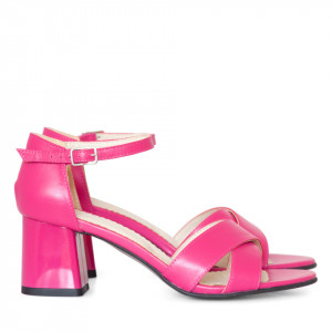 Sandale cu toc din piele naturala roz fuchsia Audrey