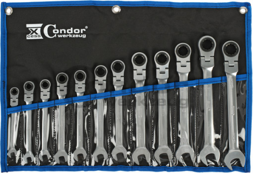 Set de chei cu clichet, cap flexibil, 12 piese, 8-19 mm, Condor 4026