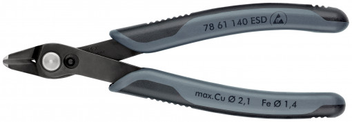 Electronic Super Knips® XL ESD Sfic de precizie Ø 0,2 – 2,1 mm, manşoane multicomponent, lungime 140 mm, Knipex 78 61 140 ESD