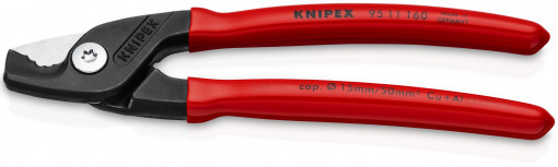 StepCut Cleste de tăiat cabluri Ø 15 mm / 50 mm², manere acoperite cu plastic, lungime 160 mm, Knipex 95 11 160