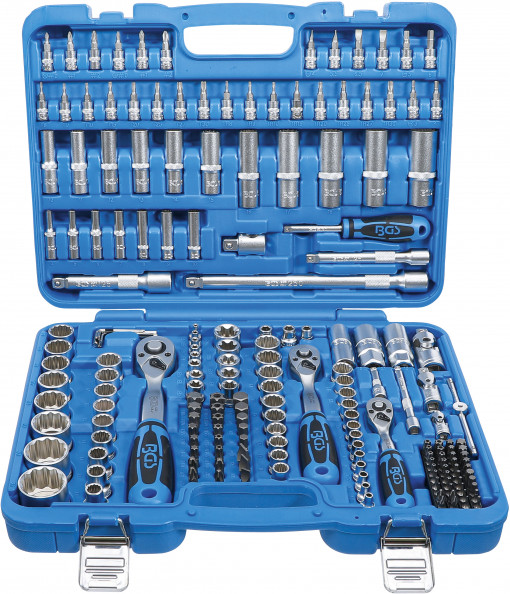 Trusa cu tubulare in 12 colturi, antrenare 1/4'' + 3/8'' + 1/2'', 171 piese, BGS 2286