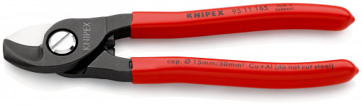 Cleste de tăiat cabluri Ø 15 mm / 50 mm², manere acoperite cu plastic, lungime 165 mm, Knipex 95 11 165
