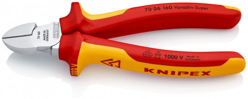 Tăietor lateral (șfic) izolate, manere multicomponent, testate VDE, lungime 160 mm, Knipex 70 06 160