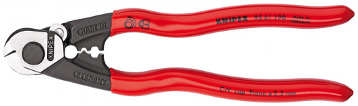 Cleste pentru taiat si sertizat cabluri de tractiune Ø 7 mm / Ø 5 mm / Ø 4 mm / Ø 2,5 mm, lungime 180 mm, Knipex 95 61 190