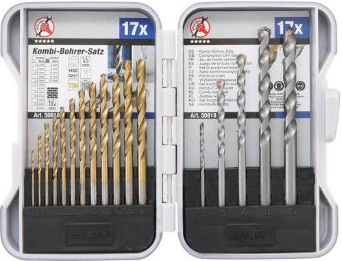 Set burghie combinate 1,5 - 10 mm, 17 piese, BGS 50818