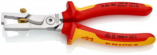 StriX® Clește de dezizolat cabluri electrice cu manere multicomponent, testate VDE 1000V, lungime 180 mm, Knipex 13 66 180