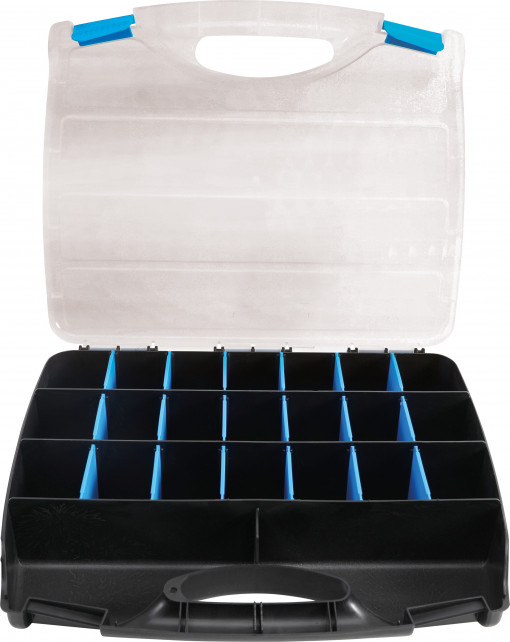 Organizator pentru piese,suruburi, piulite, clipsuri, 23 compartimente, dimensiuni: 380 x 320 mm, BGS 9456