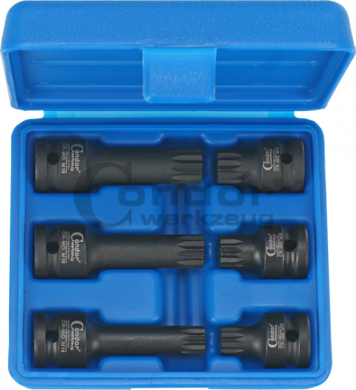 Set cu biti Spline (XZN) de impact M14-M16-M18, antrenare 1/2", 6 piese, Condor 5002