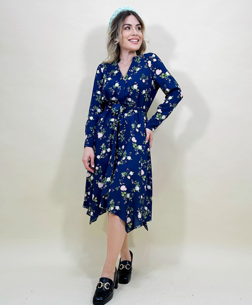 Rochie Assymetric Navy Roses