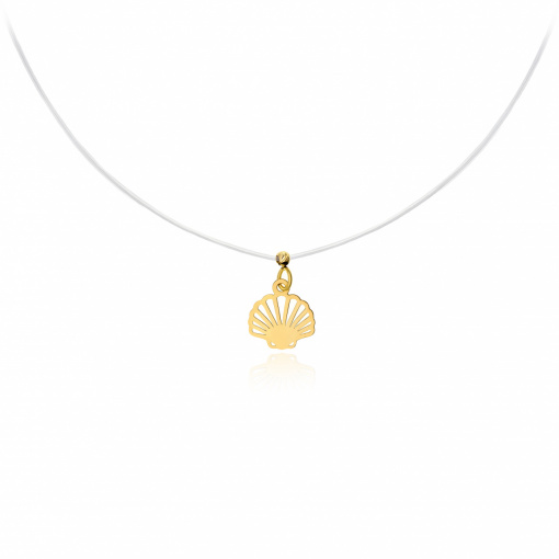 Colier cu fir transparent si Pandantiv Scoica din AUR 14K