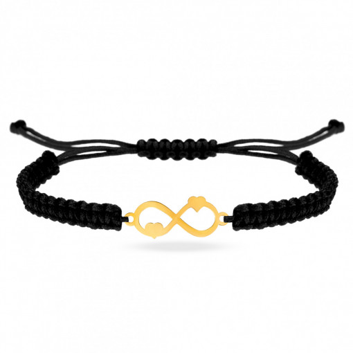Bratara cu snur si infinit + 2 inimioare personalizabile cu initiale la alegere - Aur 14k
