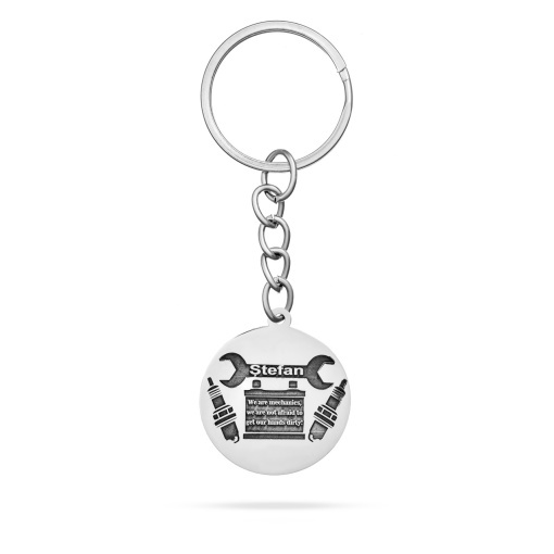 Breloc cu banut 25mm din Argint 925 - Mechanical - personalizabil cu orice nume / text