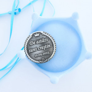 Moneda Botez 3cm din Argint 925 personalizata cu numele si data - Img 3