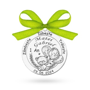 Banut Argint 2.5cm pentru botez - mot - turta personalizabil - Teddy Bear - Img 4